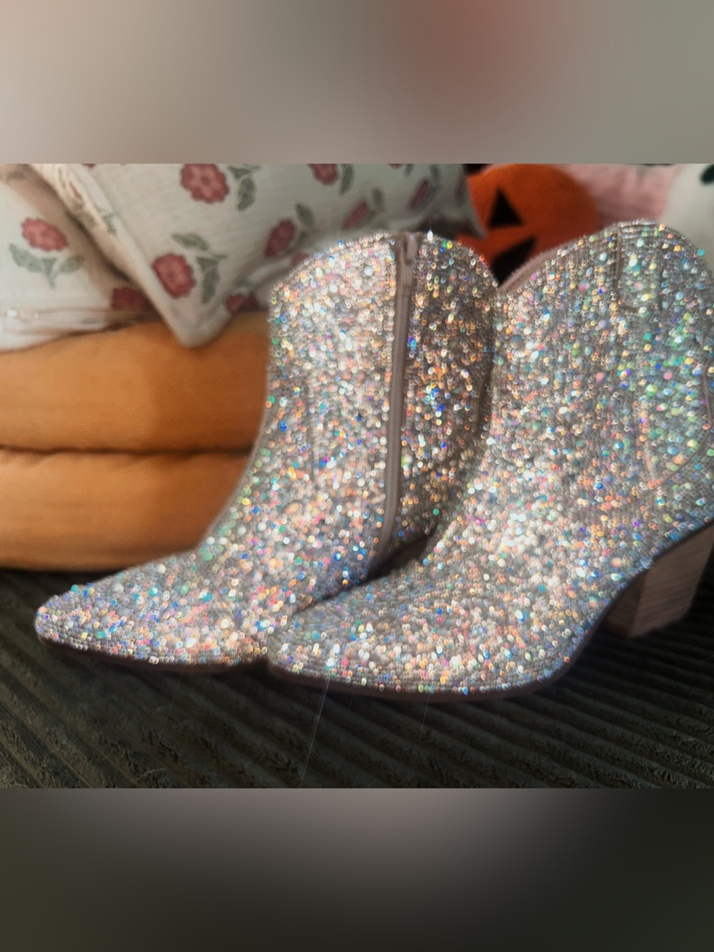 Sincerly Jules Silver Glitter Ankle Booties